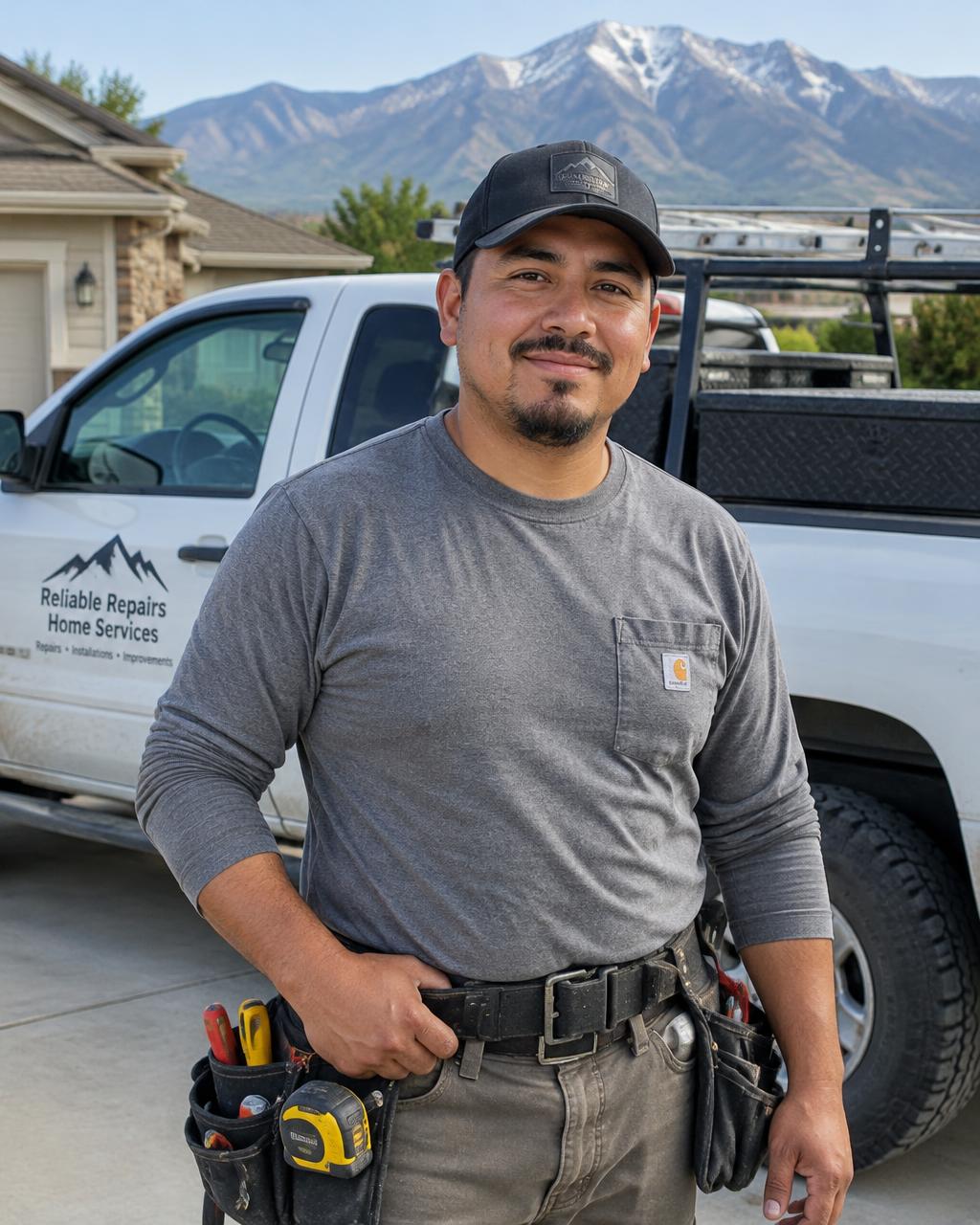 Illustrative handyman photo beside a work truck